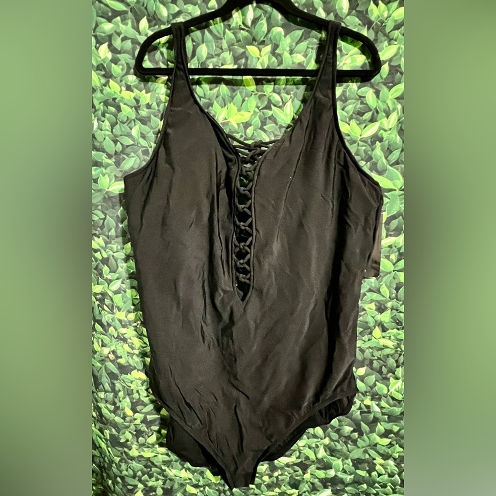 NWT Aqua Green Black Cross Knotted One Piece Swimsuit - Size 26W
